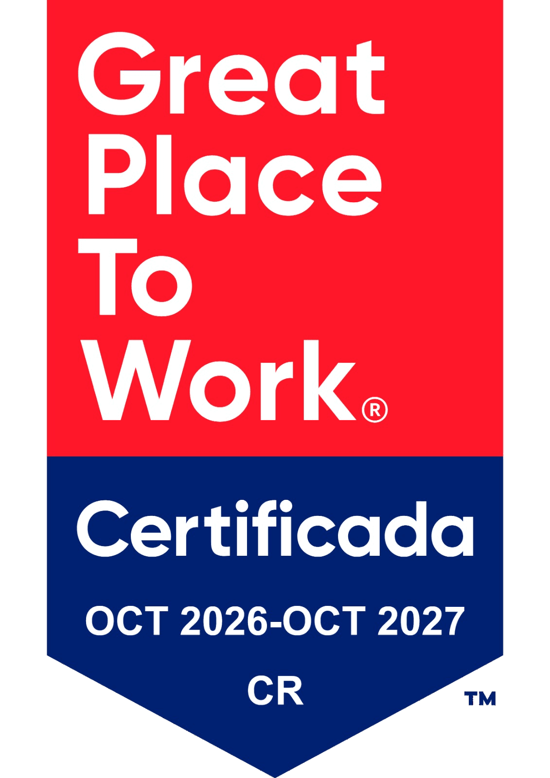 Sello Great Place to Work. Certificada de octubre 2026 a octubre 2027, Costa Rica.