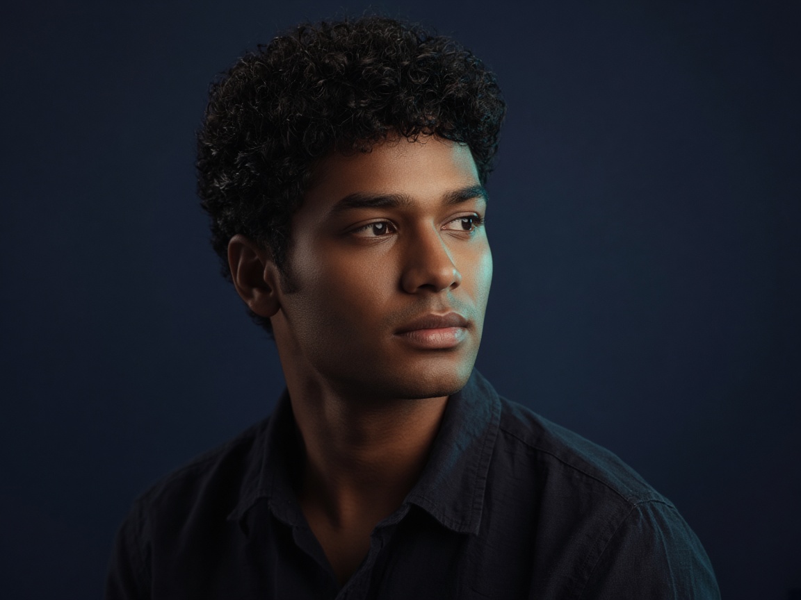 Retrato con luz suave sobre fondo oscuro
